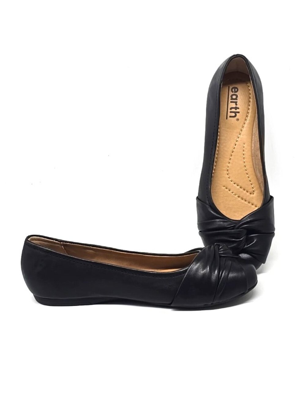 Earth Jacci Black Leather Knot Ballet Flats Career Comfort Shoes Women's Size 9M